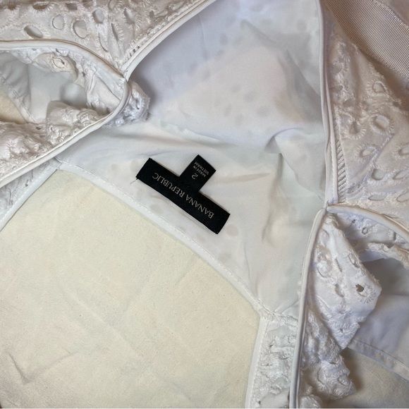 Banana Republic Eyelet Pinafore Dress Midi White Lace Ruffle Square Neck Size 2 - Picture 7 of 11